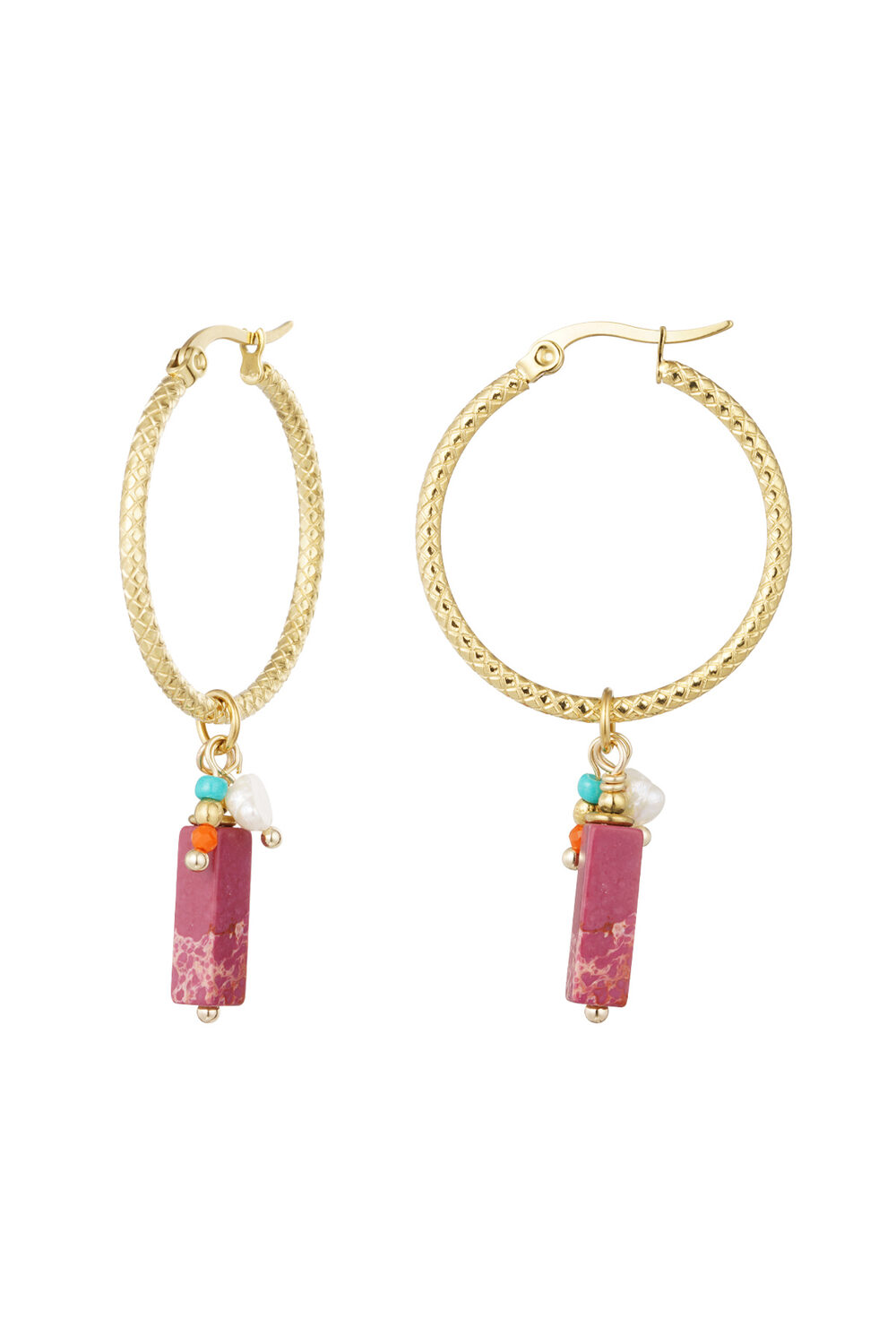 Orecchini con ciondolo party - Colore oro/rosa