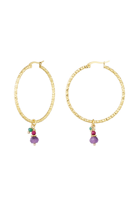 Earrings colorful stones - Gold color/purple