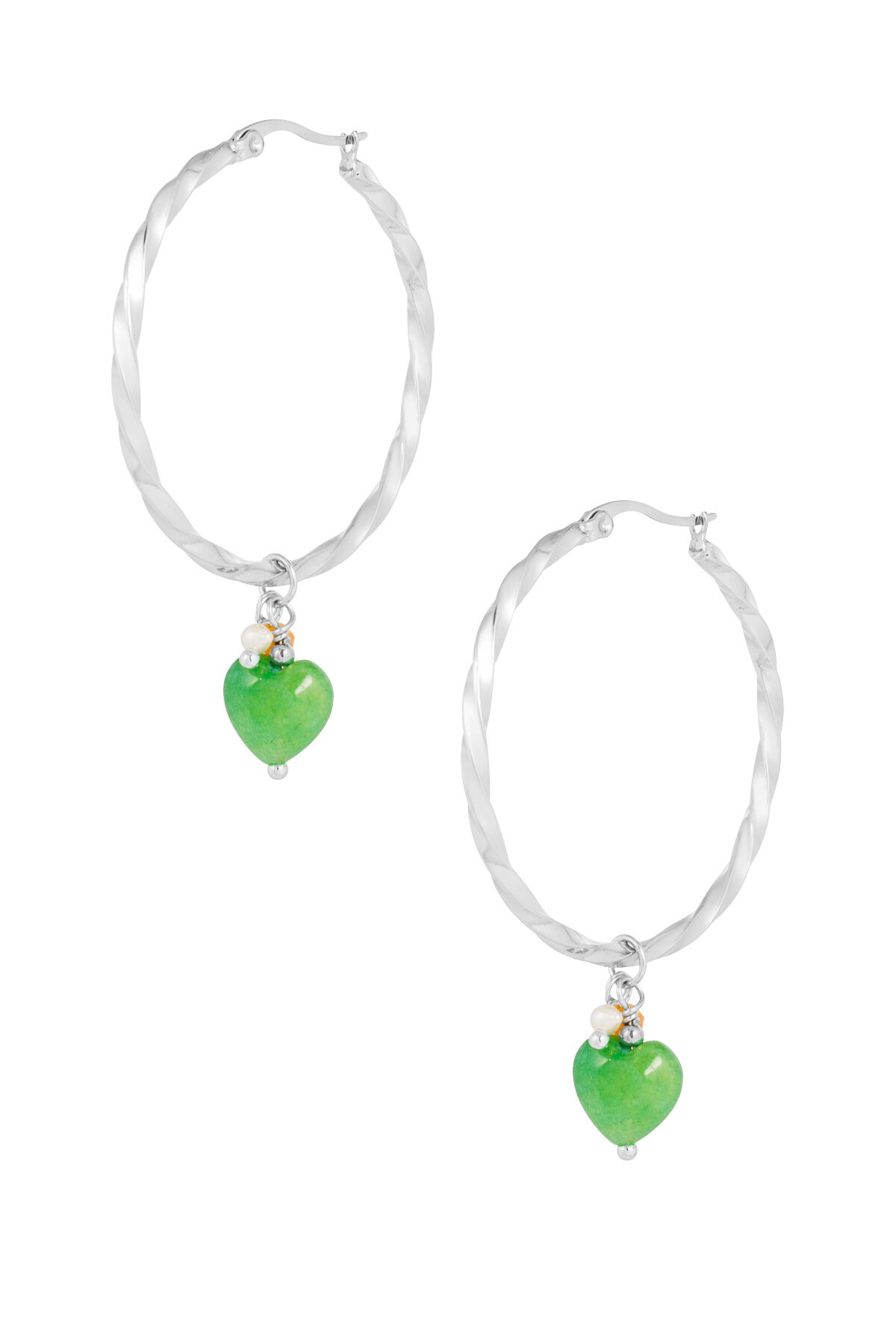 Twisted earrings with heart - Silver color/green h5 