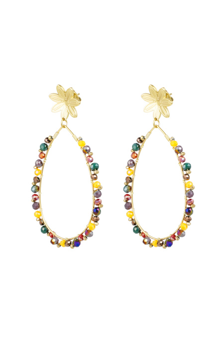 Pendientes Colgantes Con Cuentas Y Flores - Color Dorado/Rosa