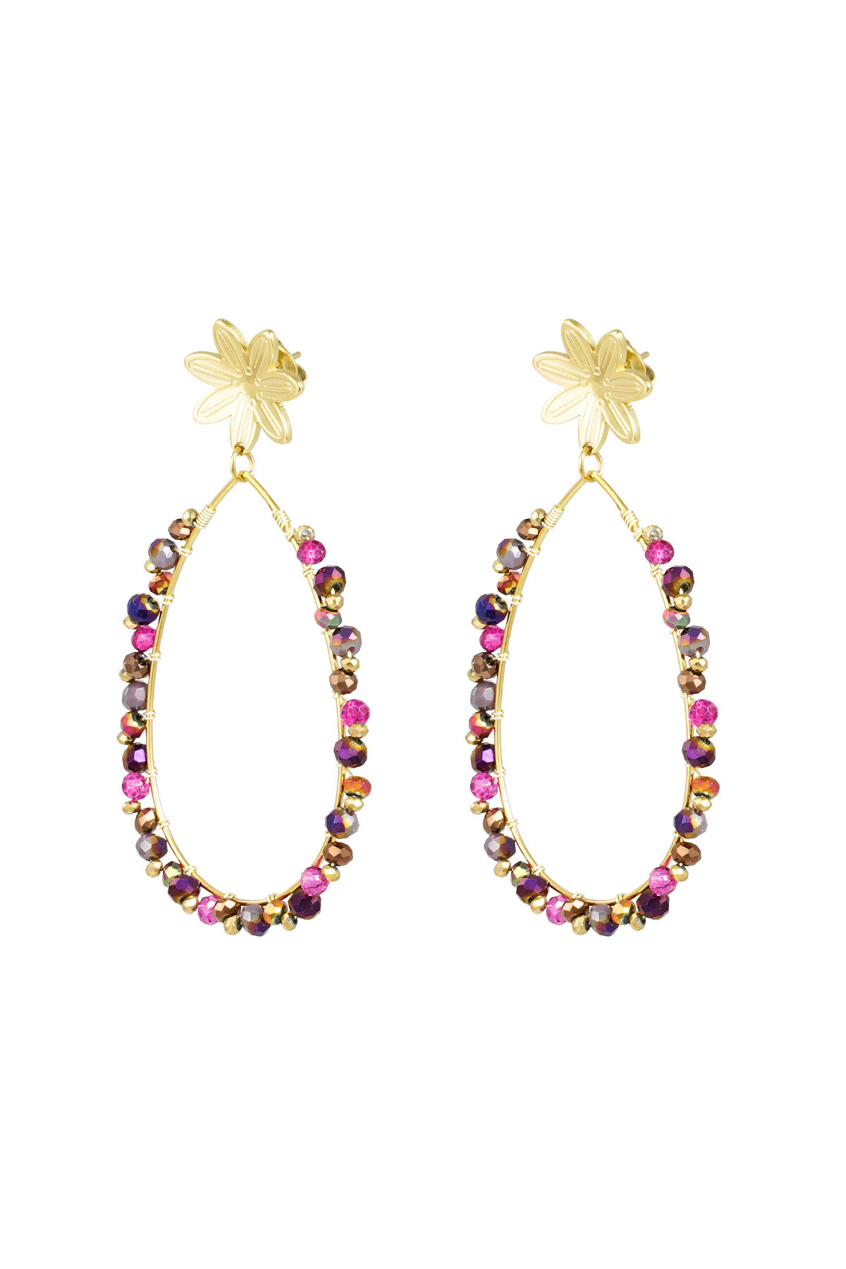 Orecchini pendenti con perline e fiore - Colore oro/rosa 2
