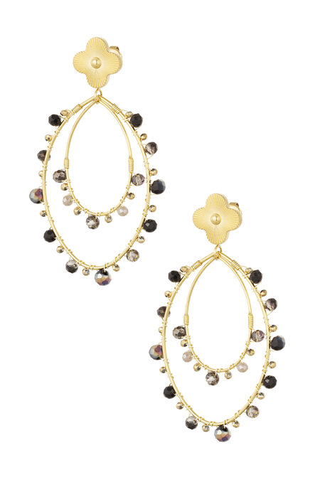 Boucles d'oreilles ovales avec perles - doré/noir 2