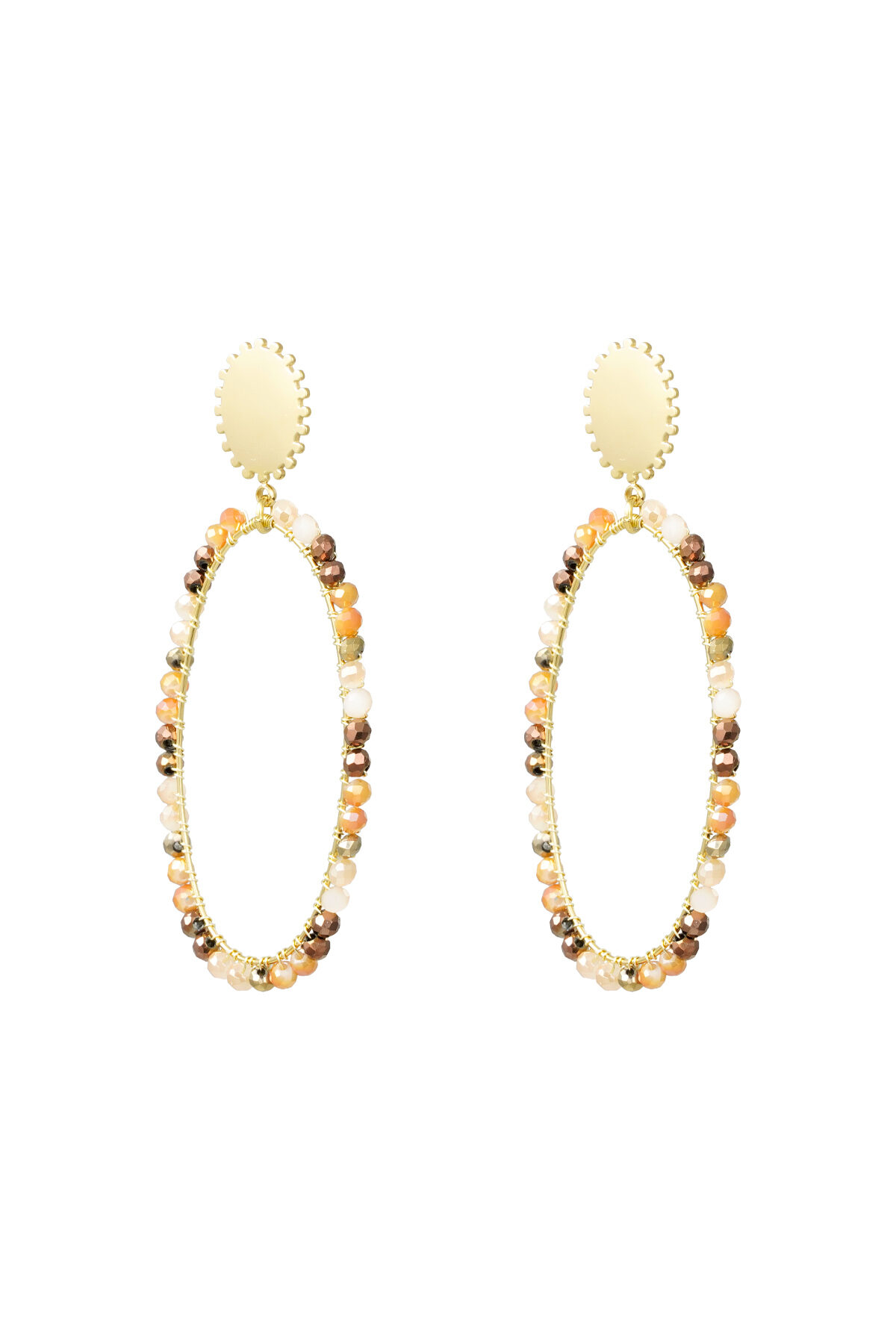 Längliche Ohrringe mit Perlen - Goldfarbe/Beige 2