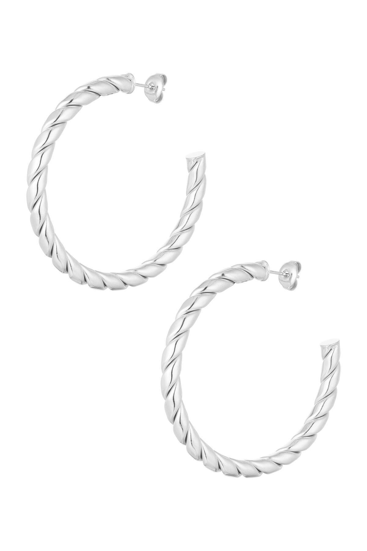 Earrings Turned Large - Silver Color Color