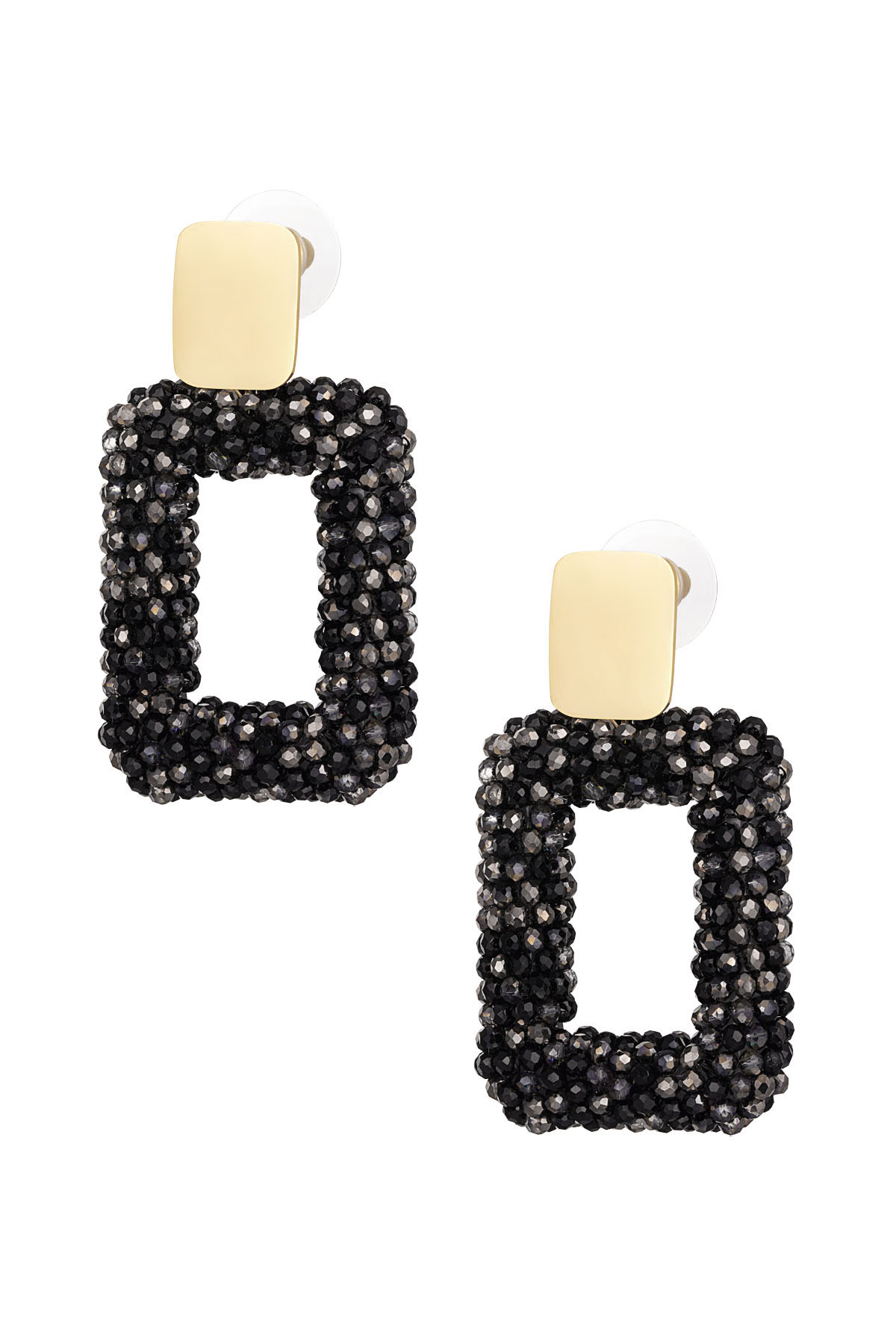 orecchini rettangolari con perle di vetro - Colore oro nero 2