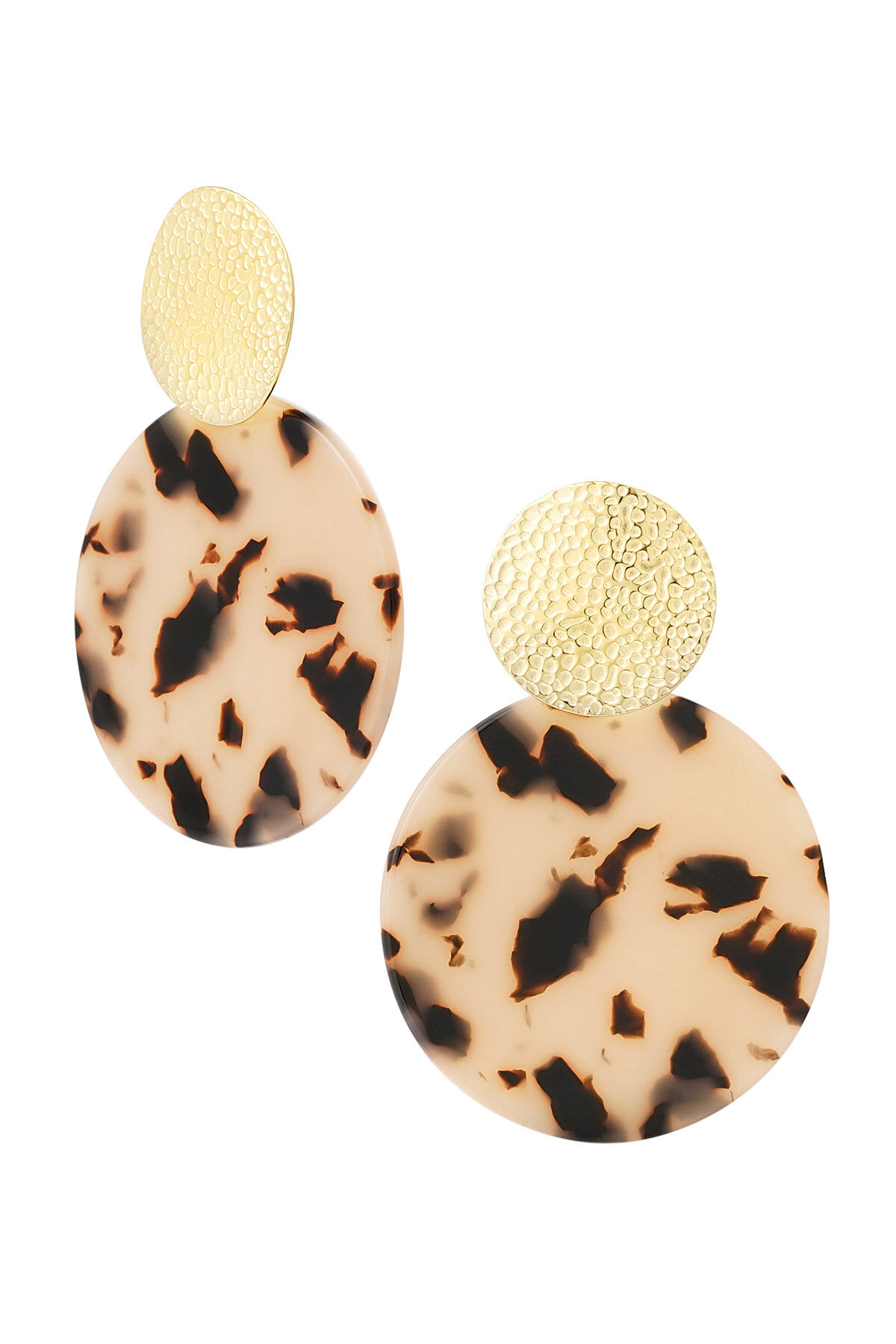 Statement Earrings With Print - Gold Color/Camel
