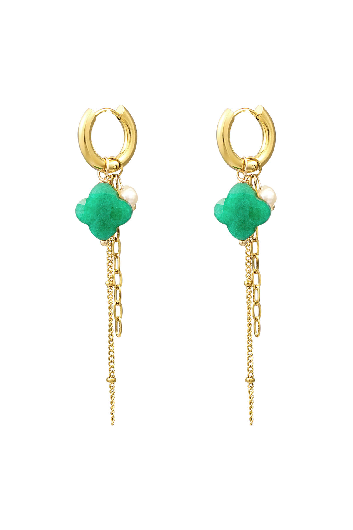 Pendientes trébol con cadenas - Color dorado/verde oliva h5