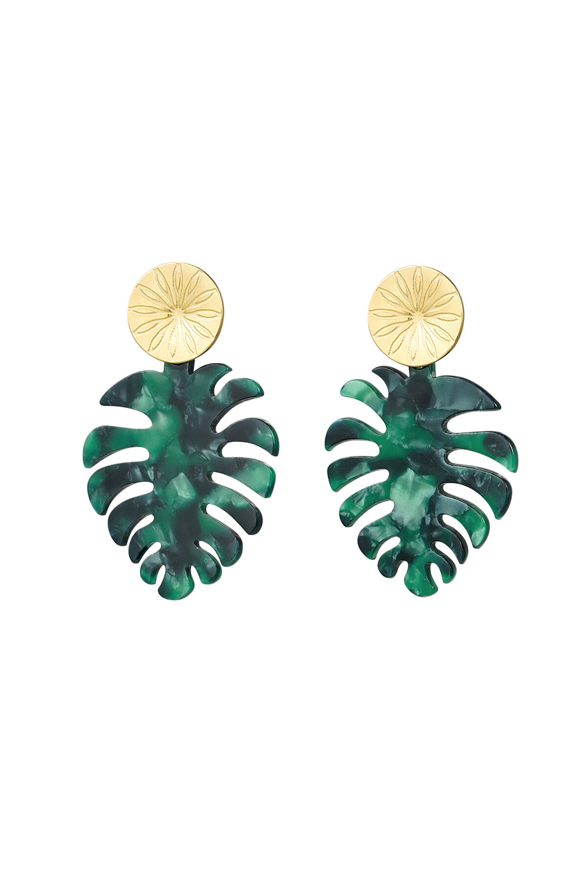 Orecchini foglie con stampa - Colore oro/verde 