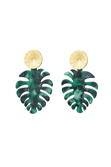 Earrings leaves with print - Gold color/green