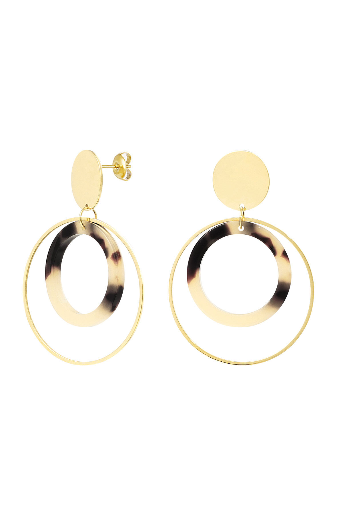 Boucles d'oreilles double rondes - doré/beige h5