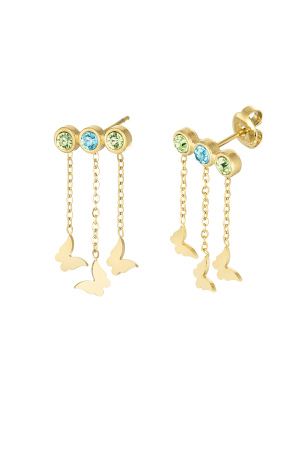 Pendientes Con Mariposas Y Piedras - Color Dorado/Azul/Verde h5 