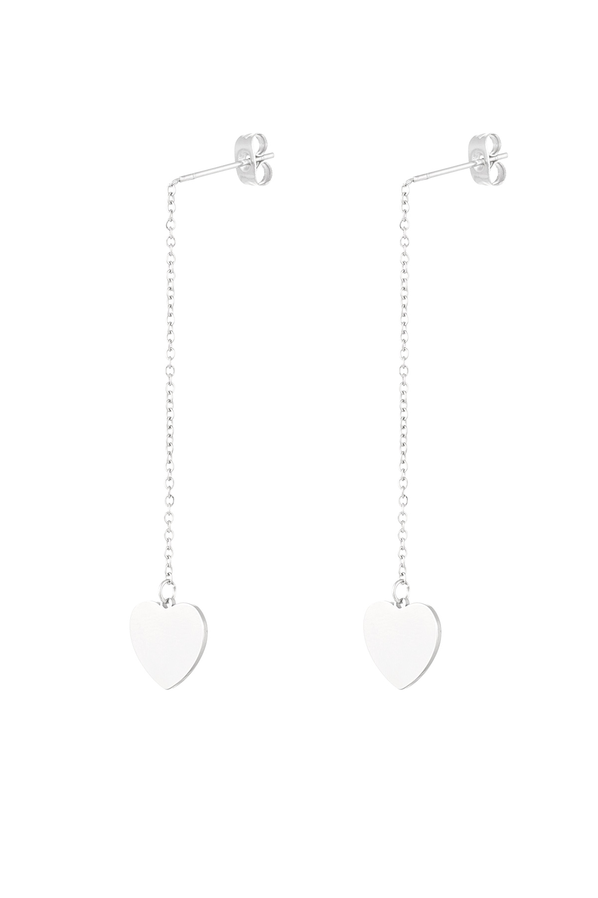 Earrings chain with heart - Silver Color color