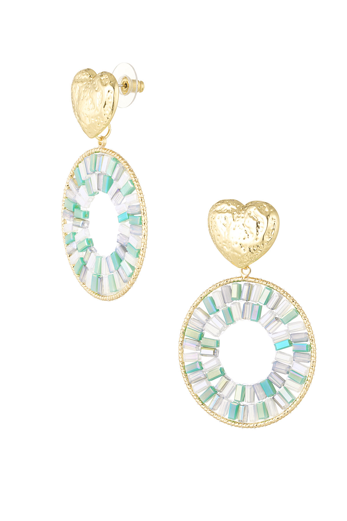 Round statement earrings with heart detail