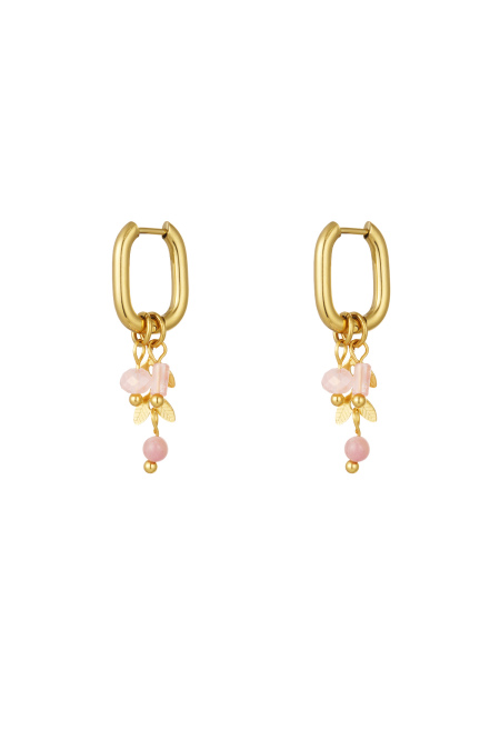 Earrings leaves with stones - Gold color/pink