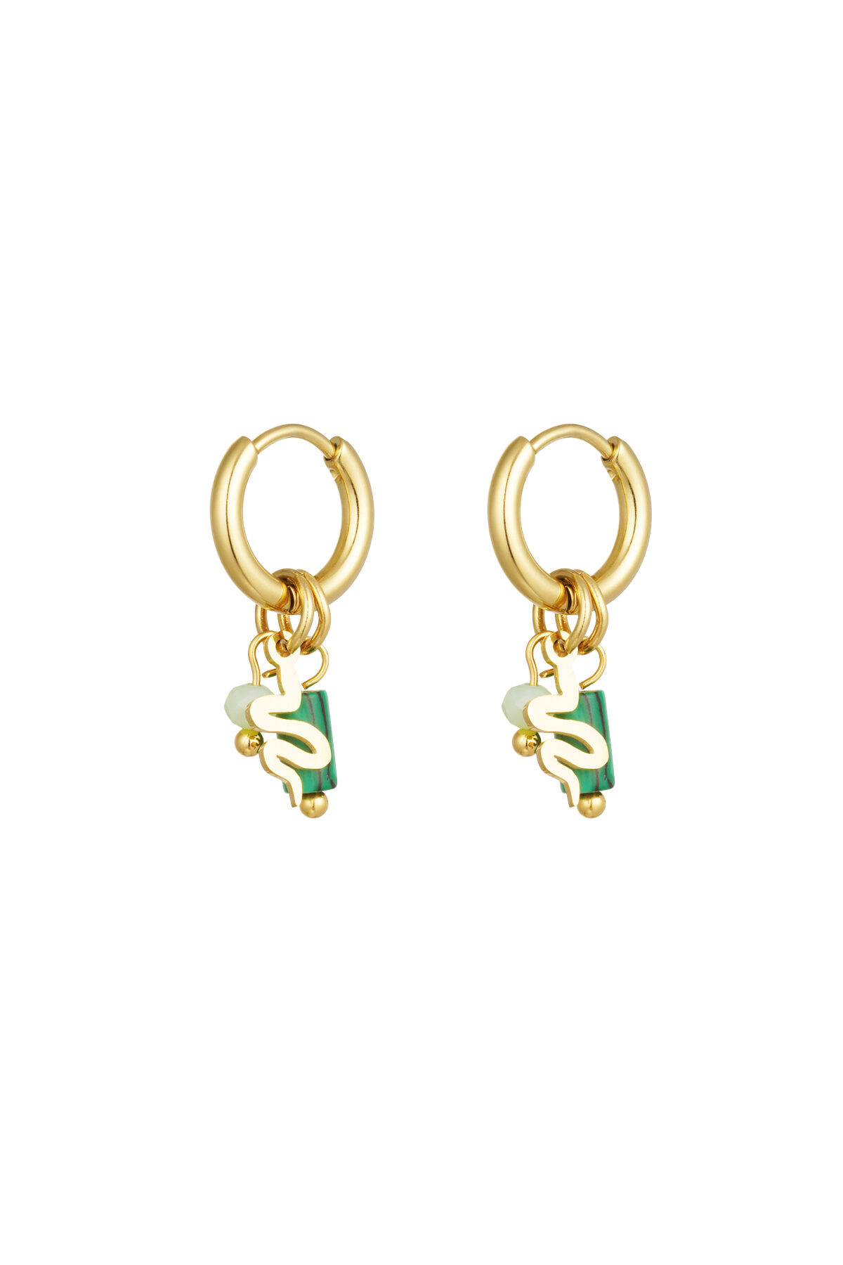 Pendientes piedra natural con detalle de serpiente - Color dorado verde