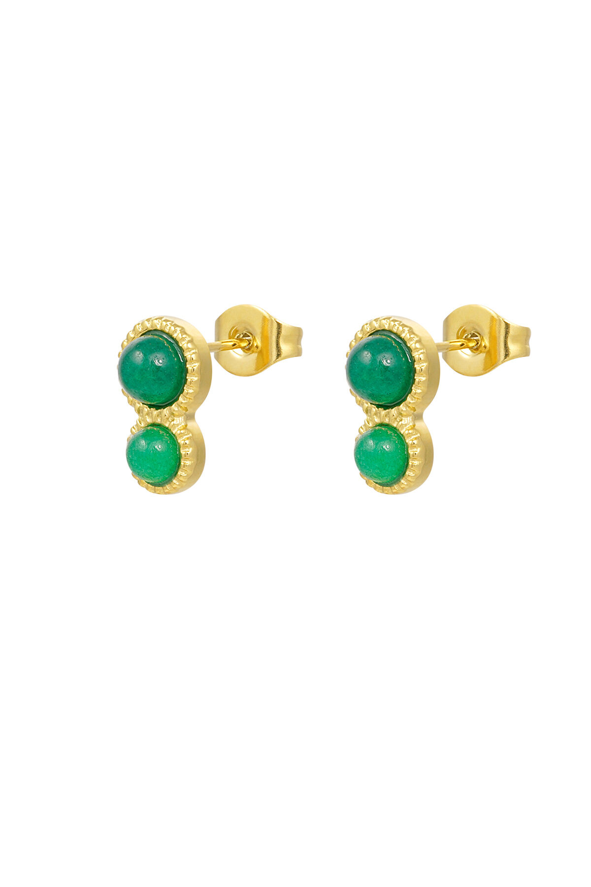 Orecchini a bottone semplici con doppia pietra naturale - Colore oro verde 2