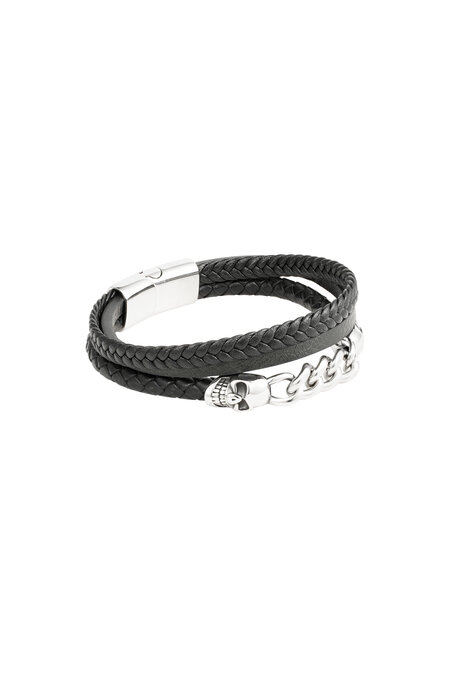 Herrenarmband geflochten mit Gliedern - Silber/Schwarz 2