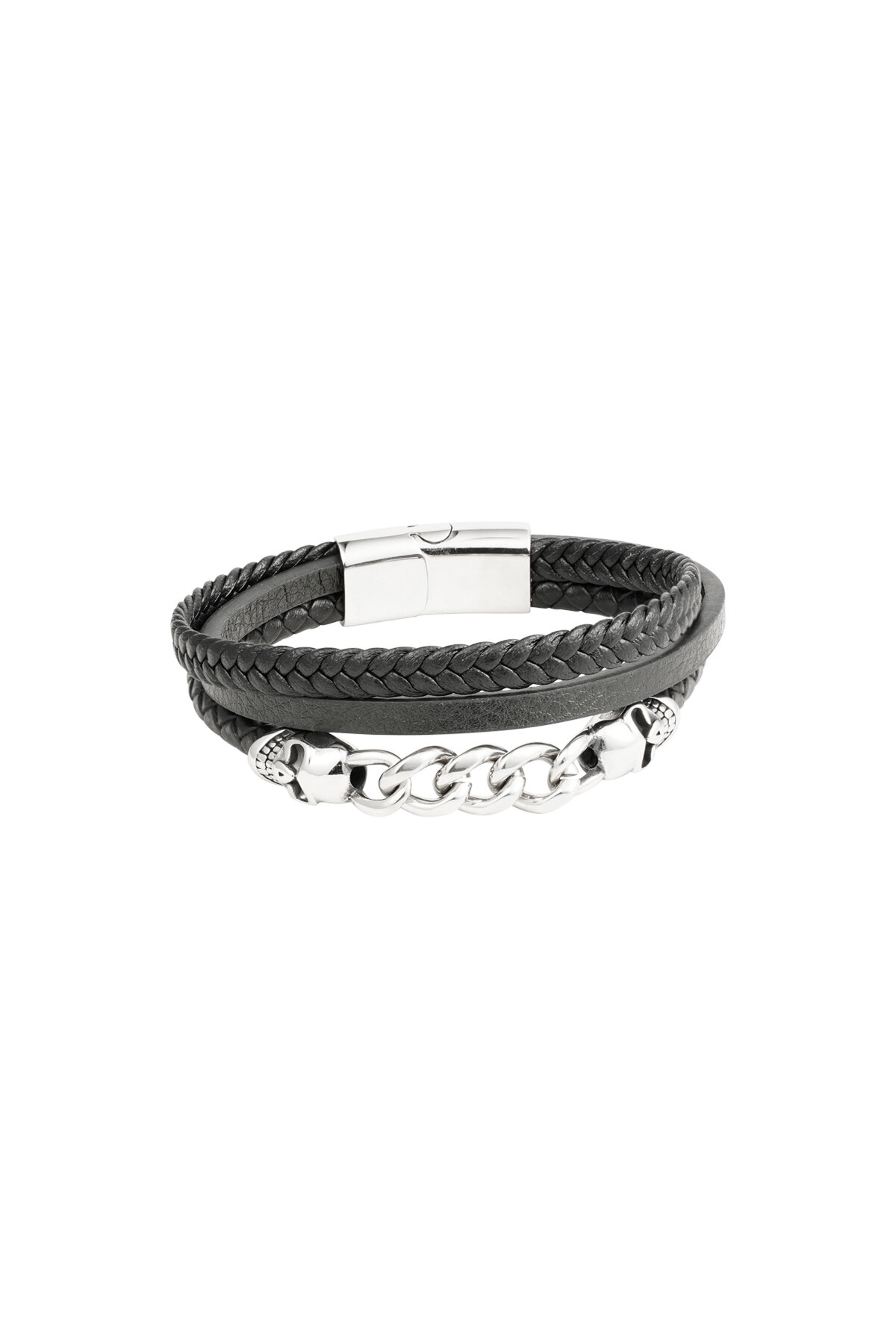 Heren armband gevlochten met schakels - zilver/zwart Afbeelding2