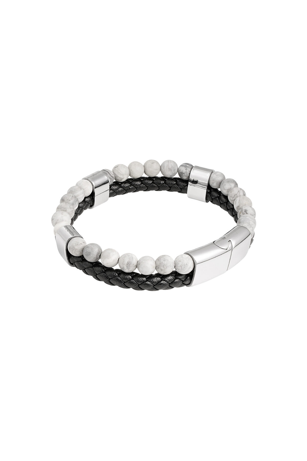 Bracciale da uomo doppia treccia e perline Immagine2