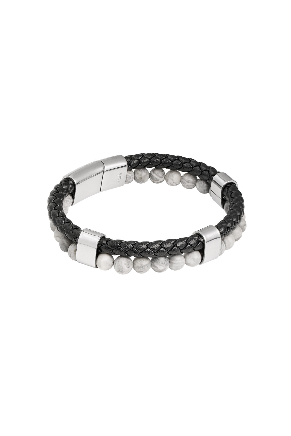 Bracciale da uomo doppia treccia e perline 