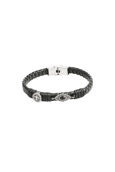 Herrenarmband mit Steinen geflochten - Silber/Schwarz 2