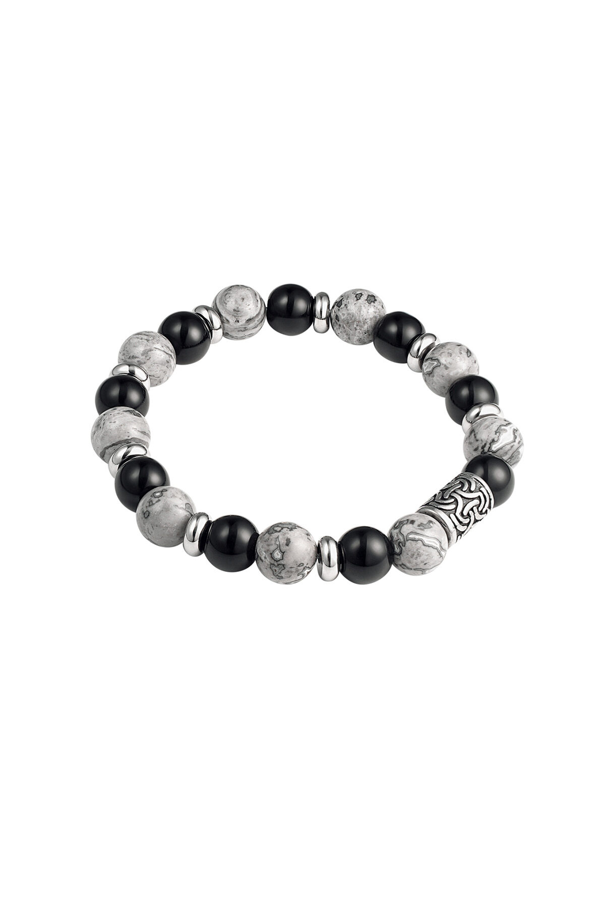 Men's bracelet beaded silver color details - gray h5