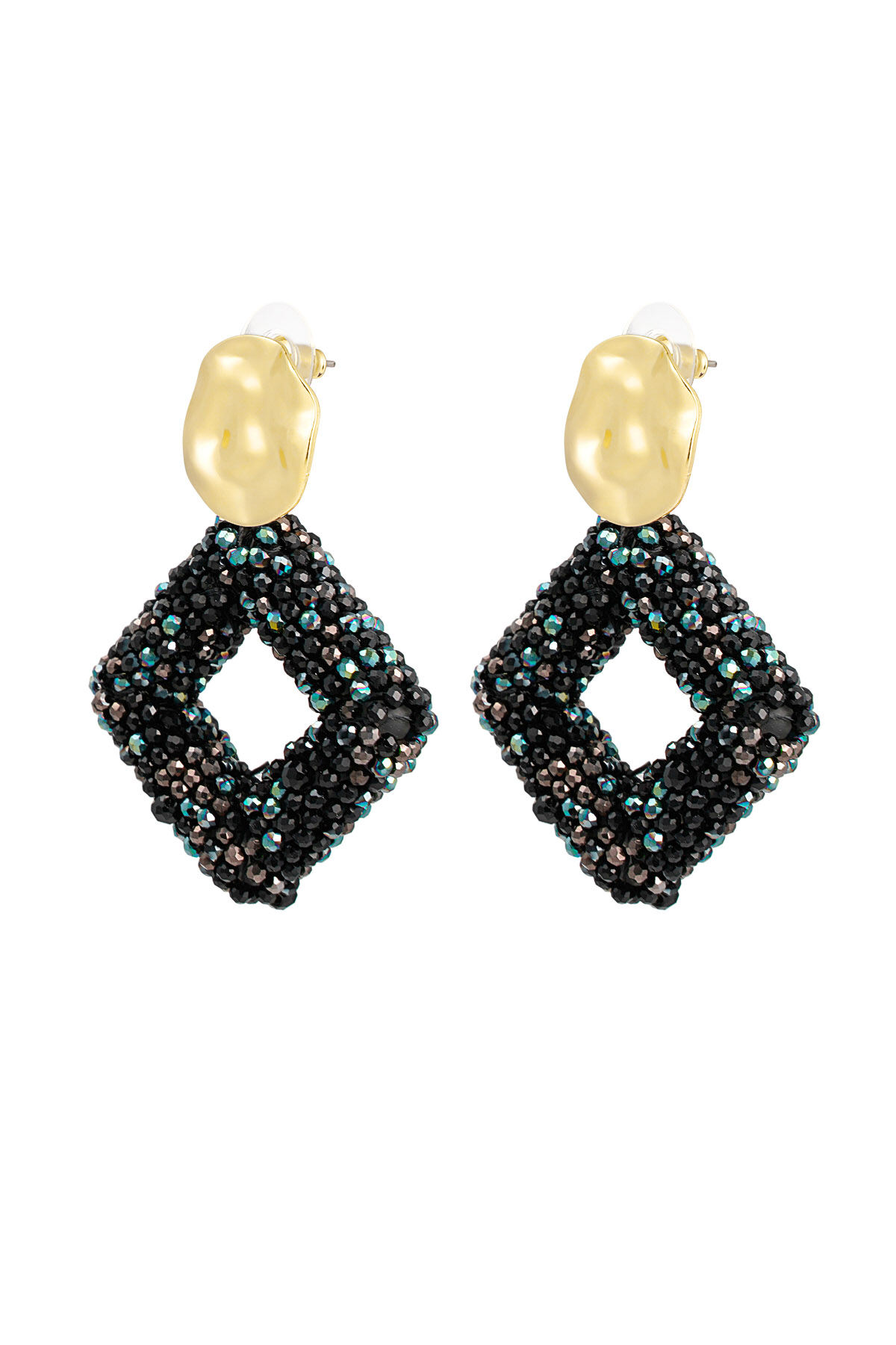 Orecchino perle di vetro diamante - Colore oro nero 2