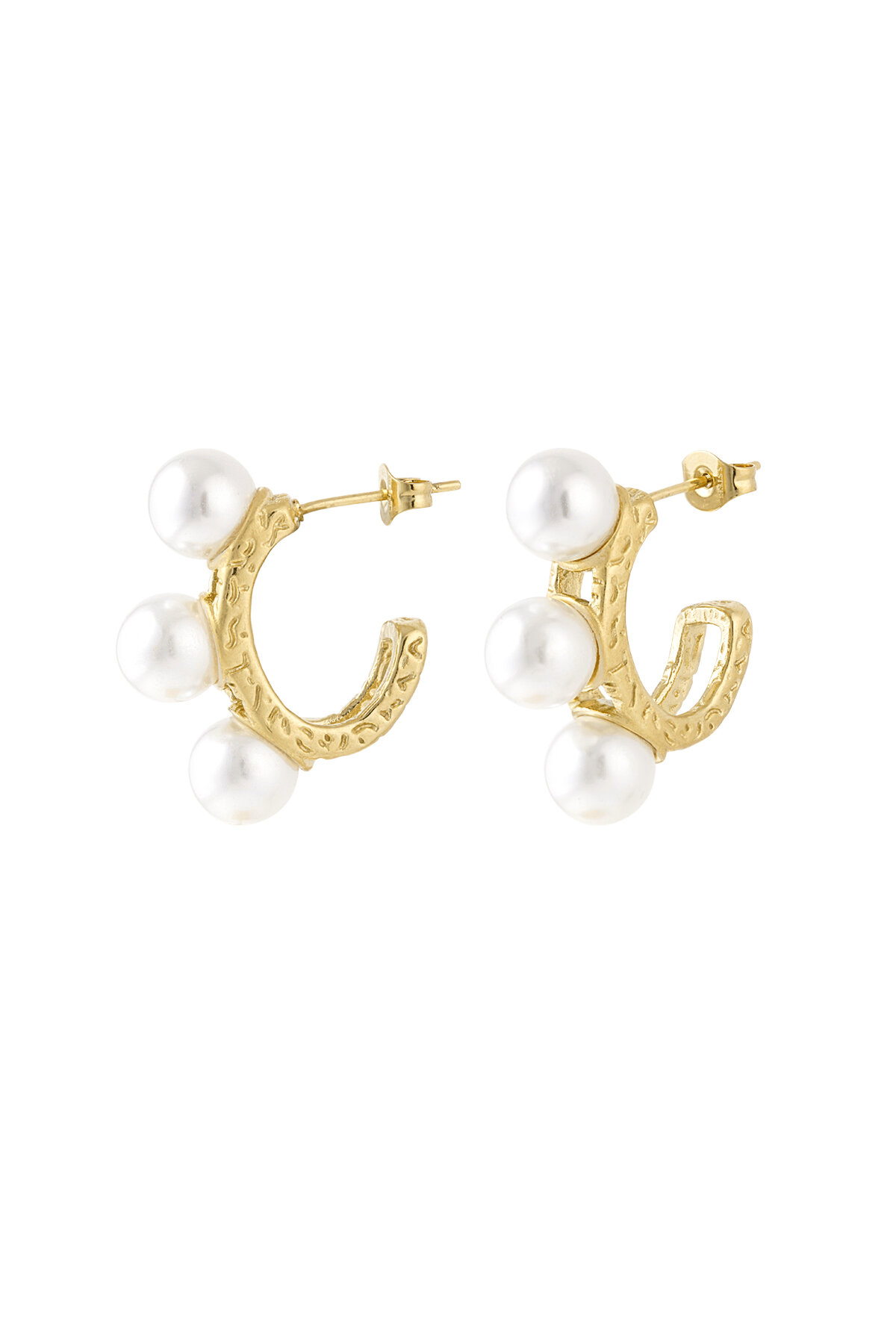 Ohrringe mit dreifacher Statement-Perle – Goldfarbe - Goldfarbefarbe