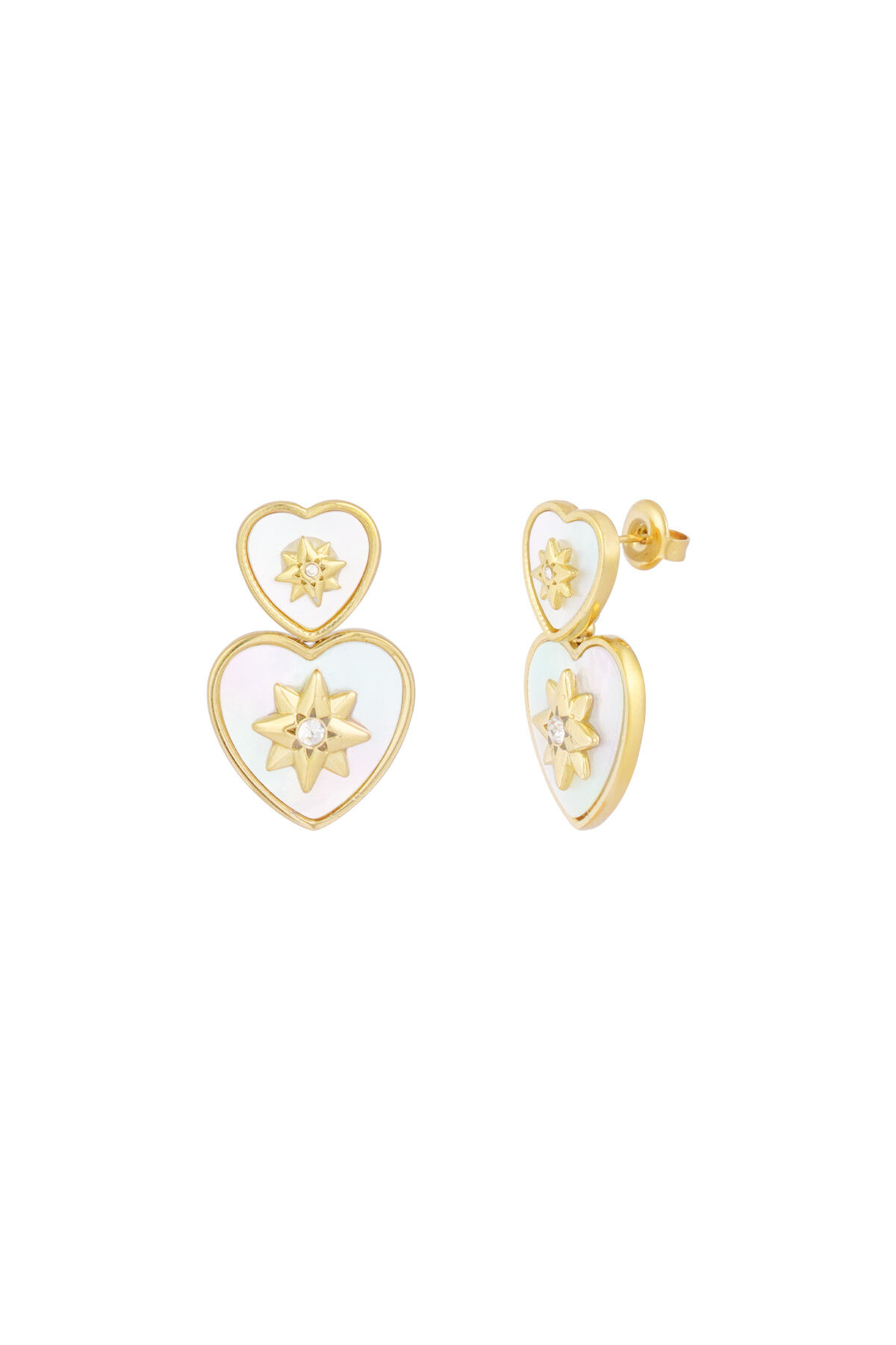 Pendientes corazón con estrella - Color dorado blanco h5 Imagen4