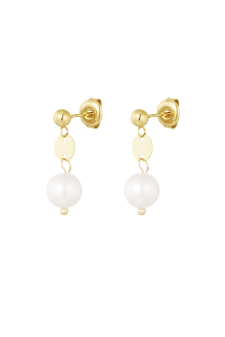 Earring With Small Pearl Pendant - Silver Color Color