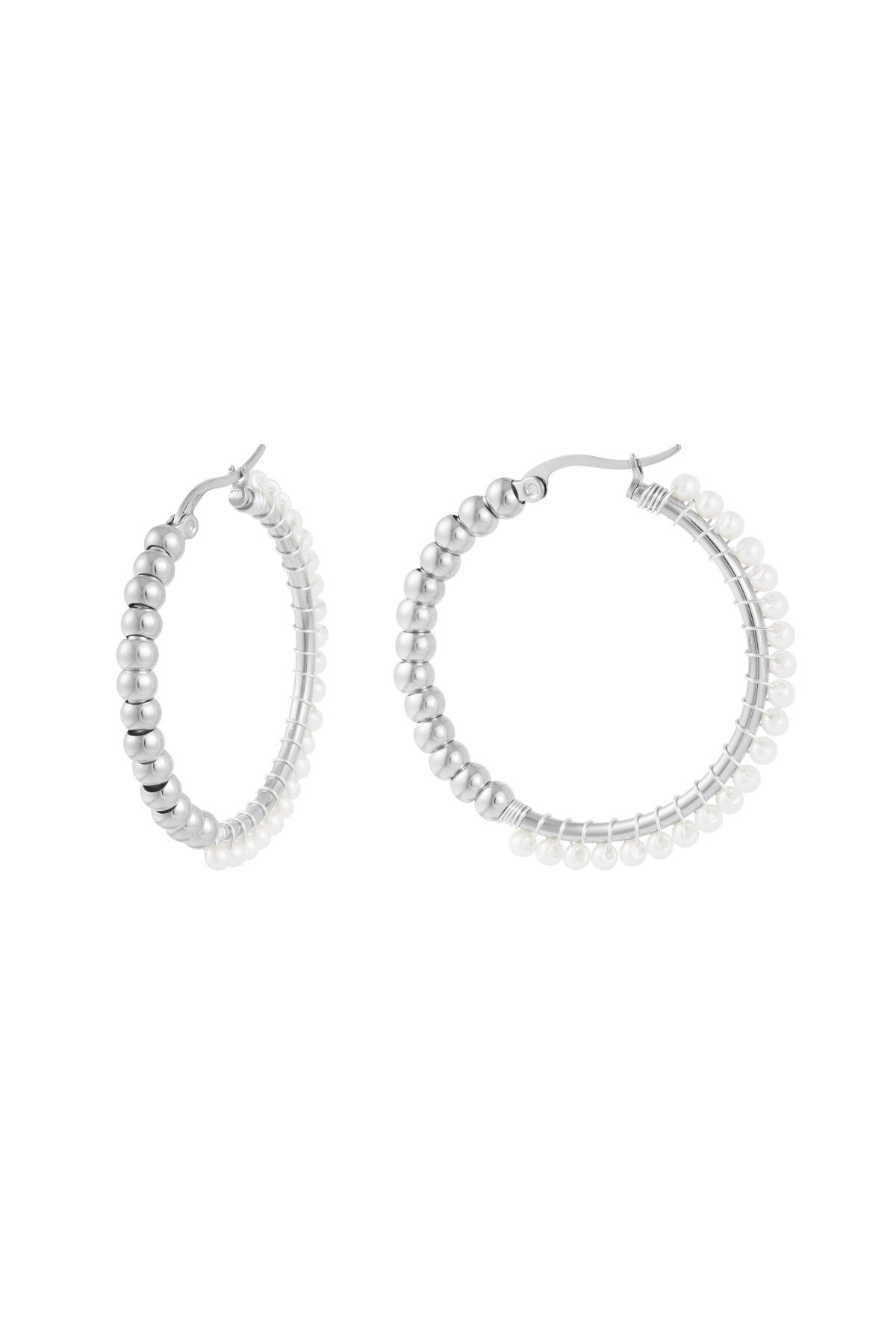 stainless steel large circle pearl bead earrings 2