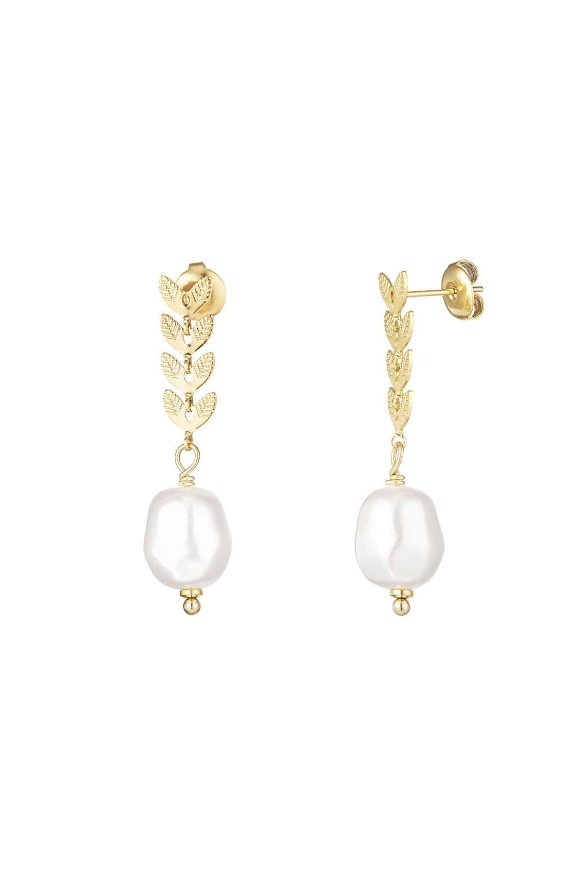 Ohrringe mit Blättern und Perle – Goldfarbe - Goldfarbefarbe 2