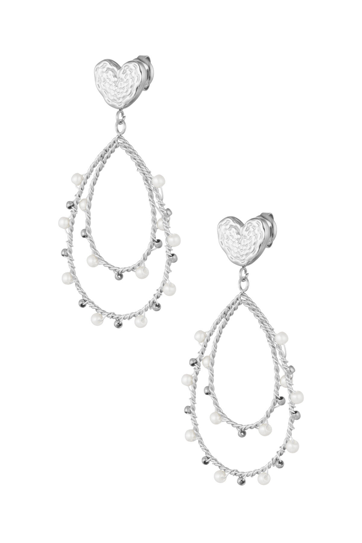 Earrings heart drop and pearls - Silver Color color 2