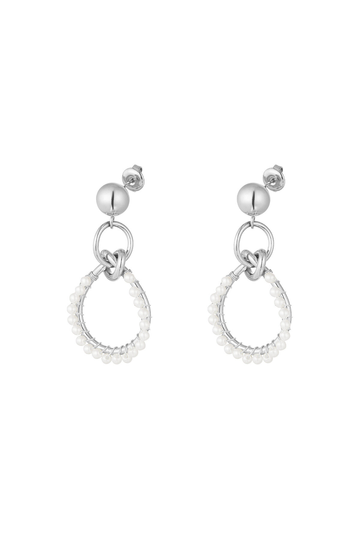 pendientes triple redondo con perlas 