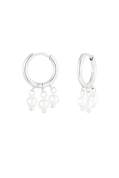 Round earring with three pearl pendant - Silver Color color