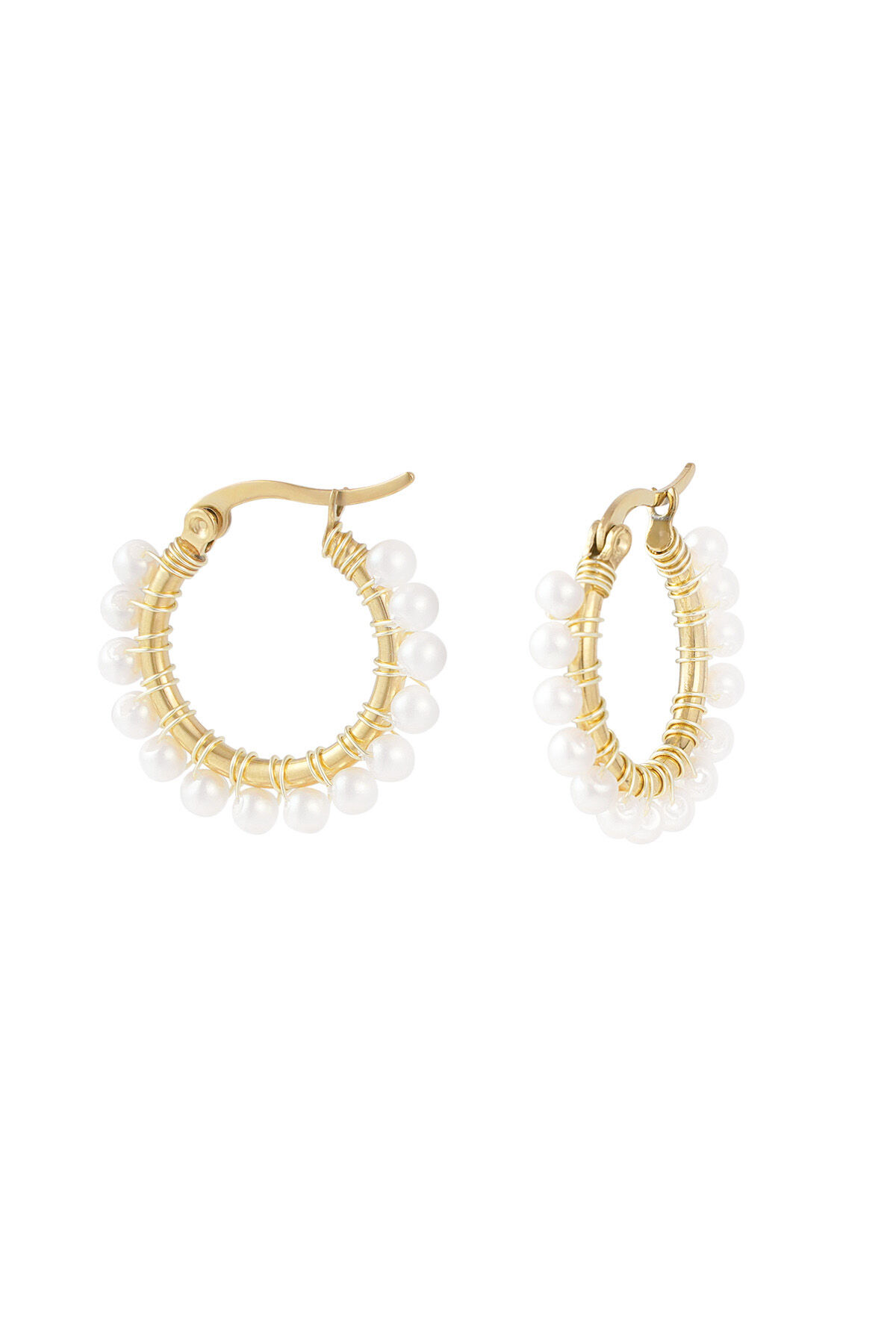 Boucle d'oreille simple ronde avec perles - doré 