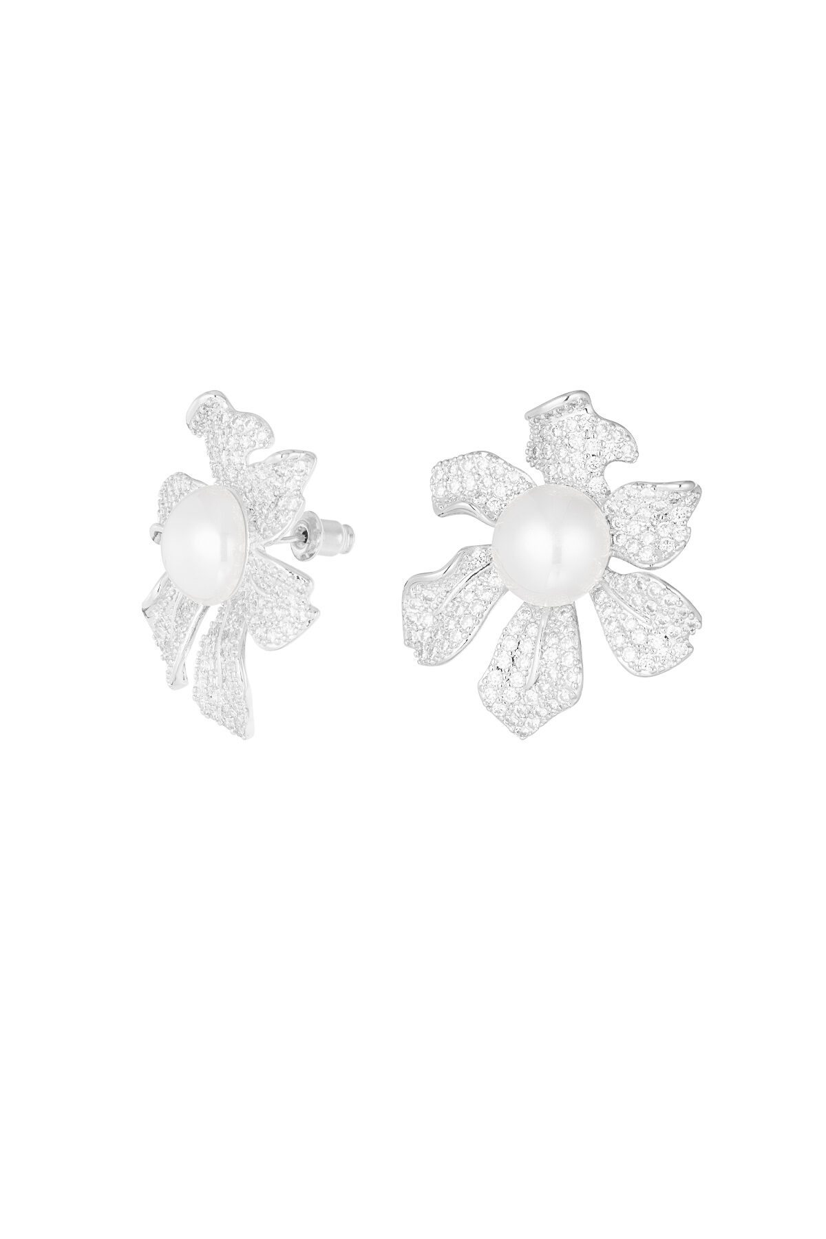 Orecchini fiore scintillante perla argento - zircone rame 2