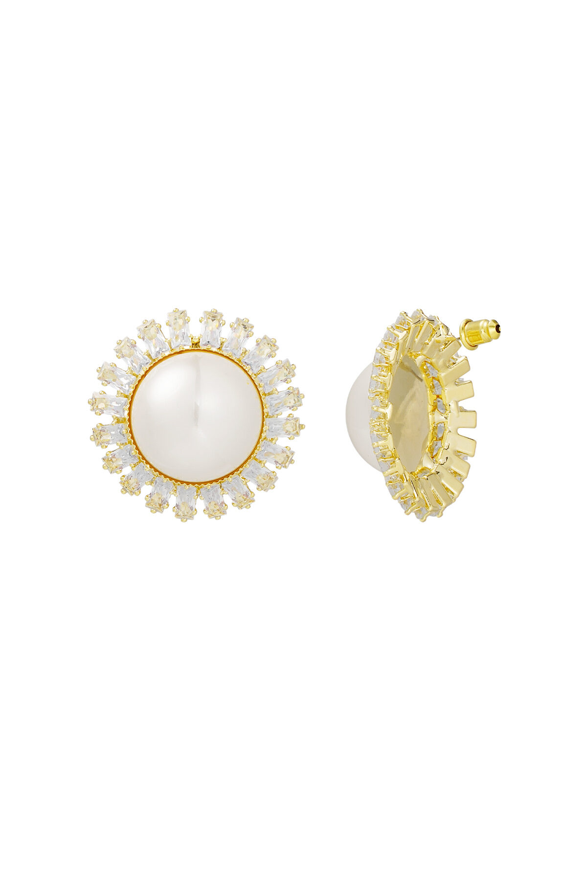 Pendientes flor brillante Color dorado - circonita cobre
