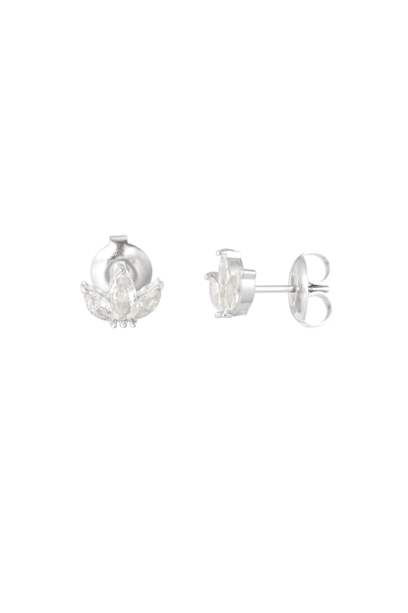 Studs With Three Diamonds - Silver Color Color