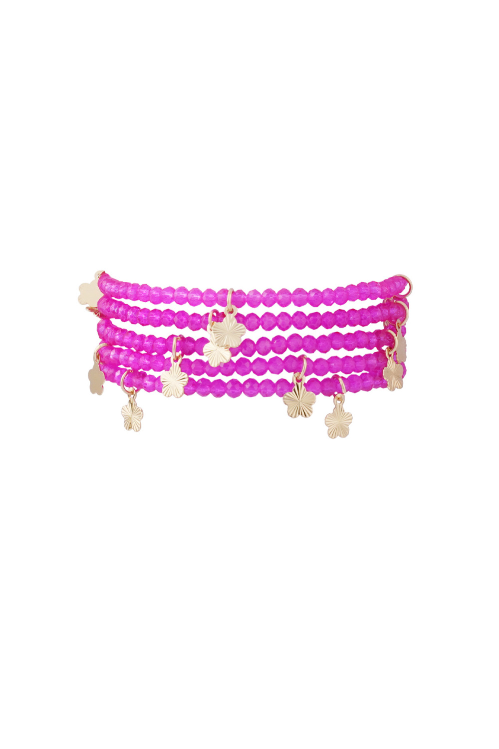 Double Bracelet With Flower Charms - Pink/Gold Color
