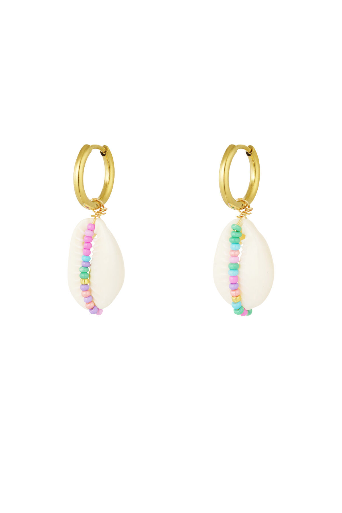 Pendientes de Acero Inoxidable con Conchas y Cuentas de Vidrio h5 