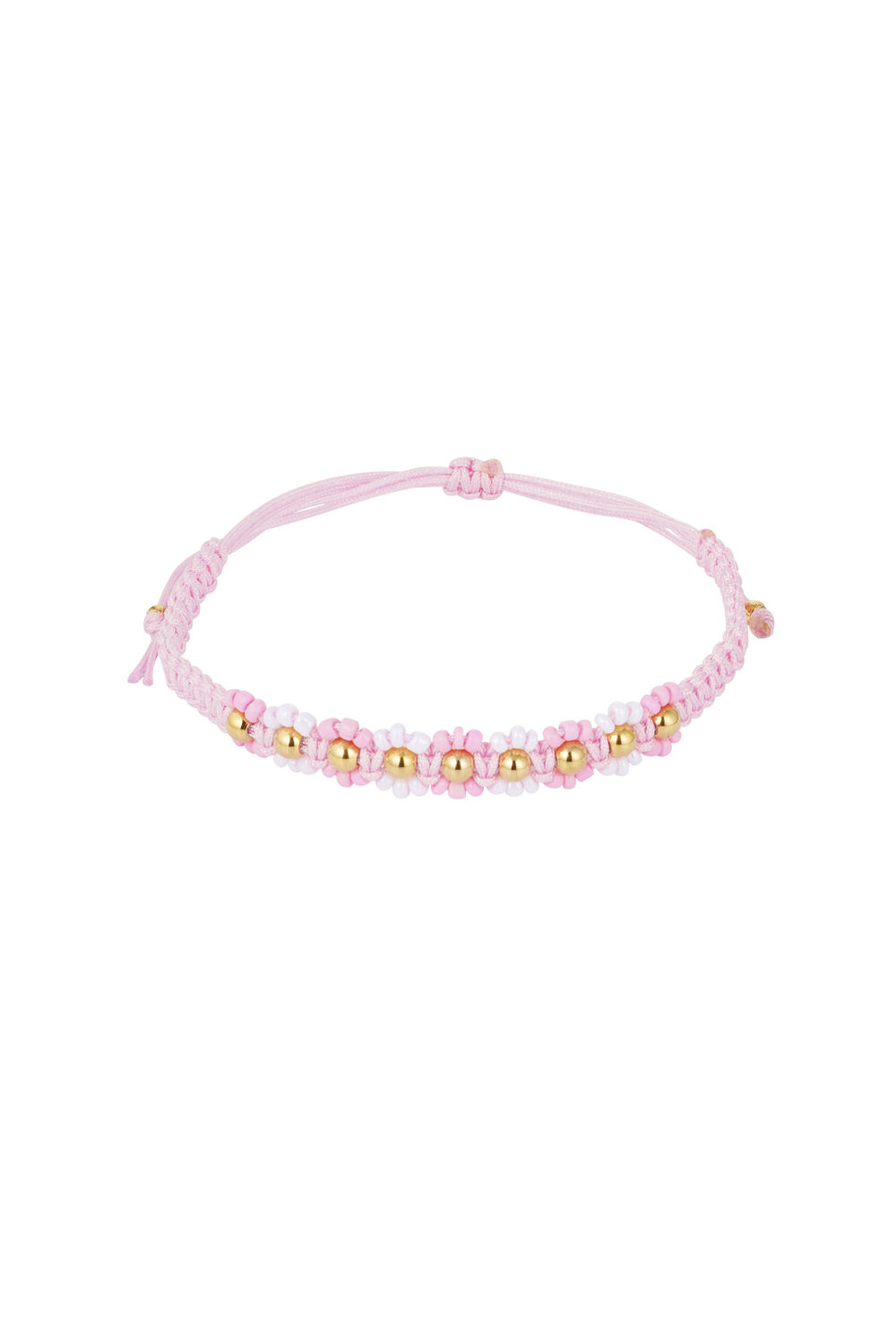 Bracciale intrecciato con fiori - rosa/Colore oro