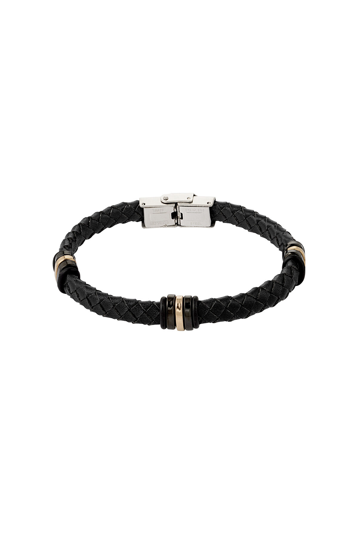 Men's bracelet braided with Gold color/black rings h5 