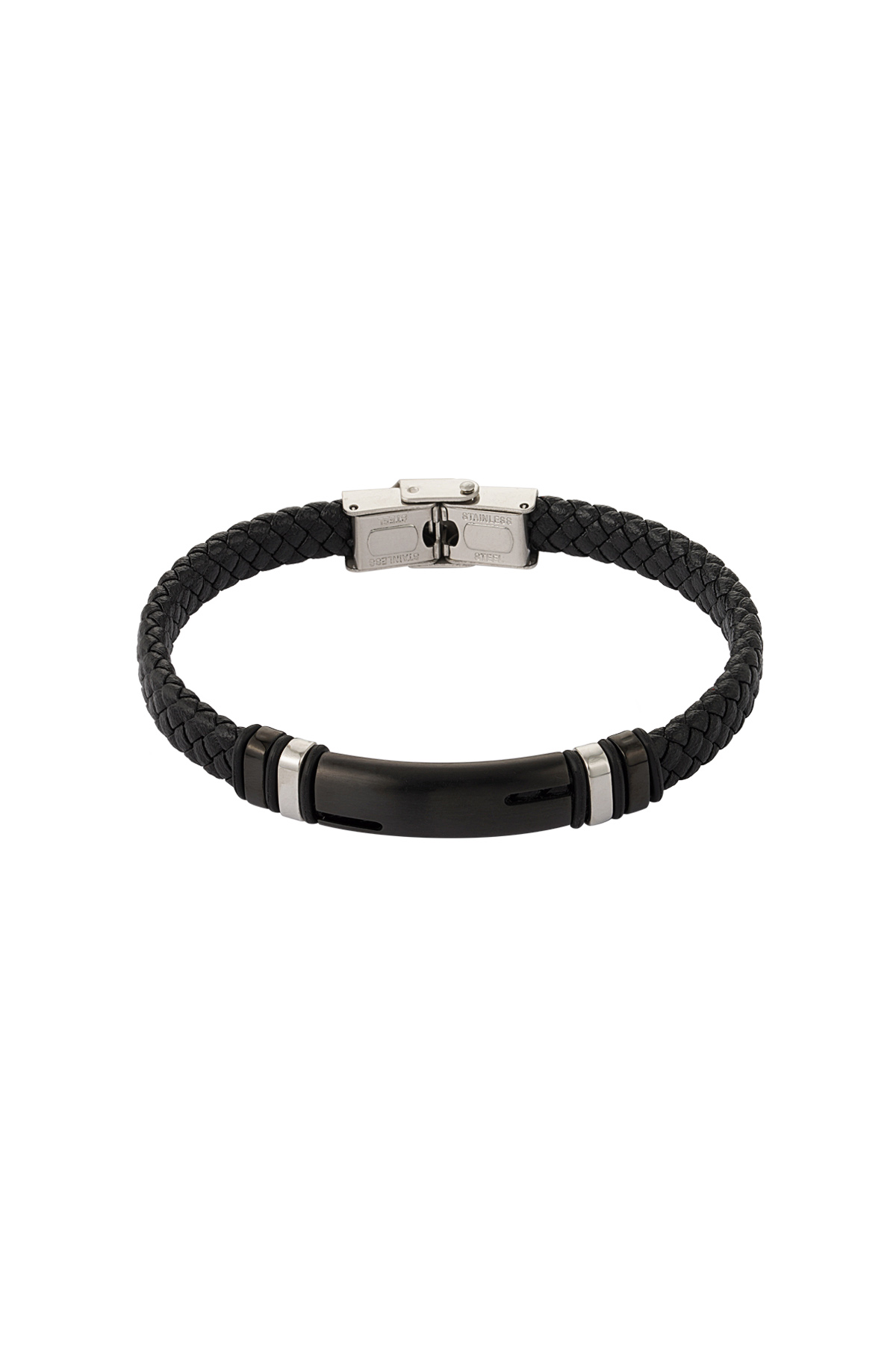 Men's Bracelet Braided - Black/Silver Color