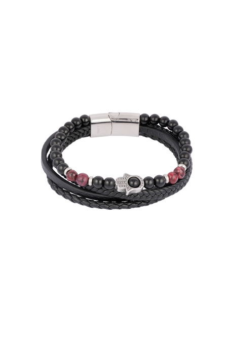 Bracciale doppio da uomo con ciondolo a mano - Nero Argento