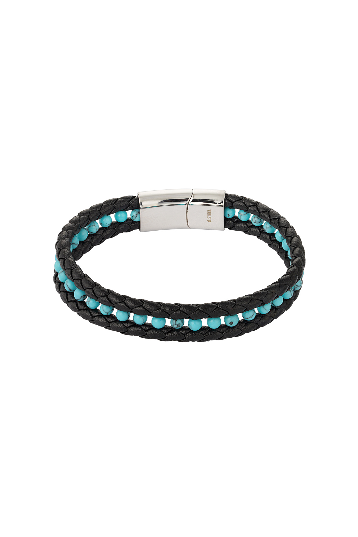 Bracciale doppio da uomo intrecciato con perline al centro 2