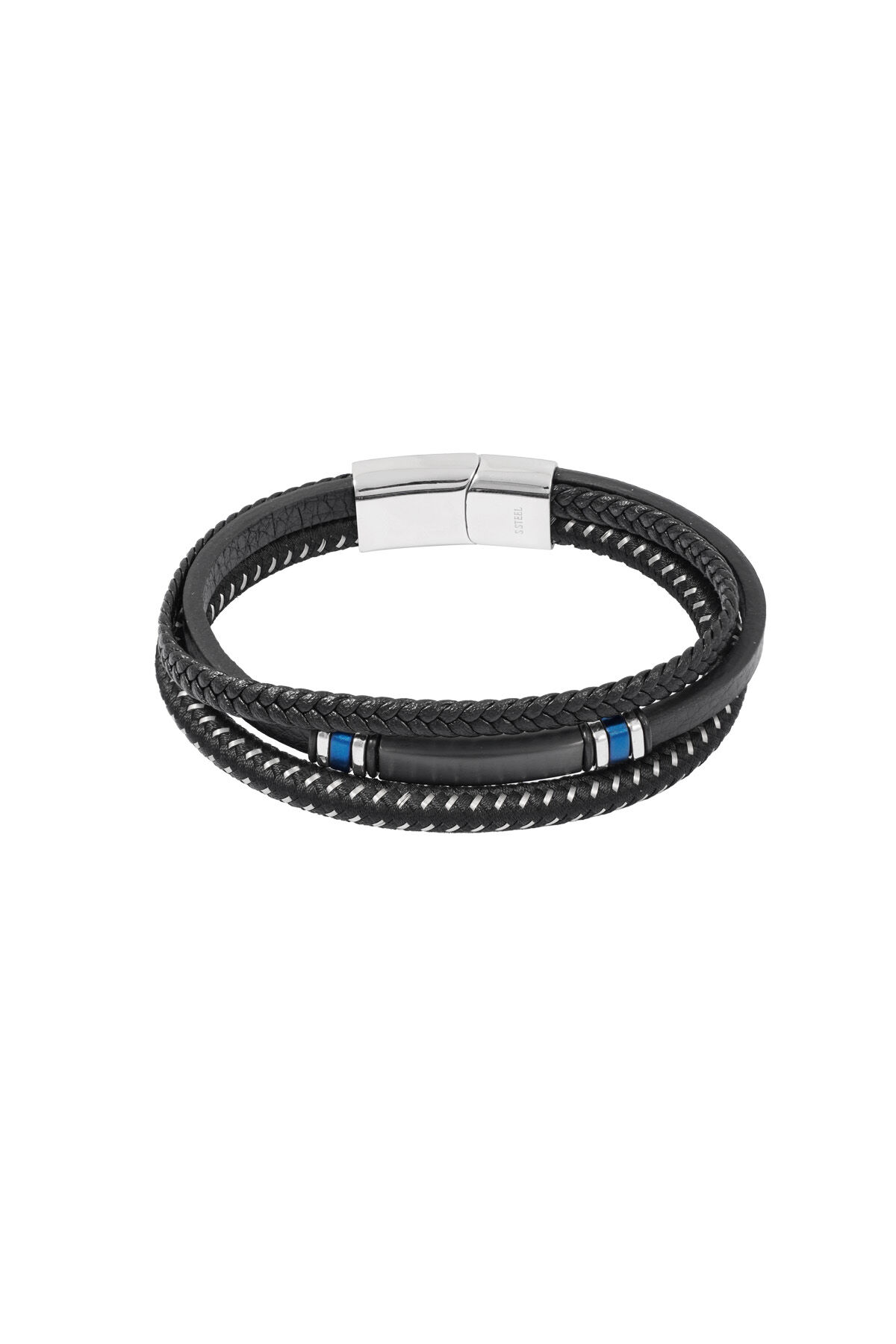 Bracciale casual da uomo a doppia intrecciatura - nero/blu  h5 