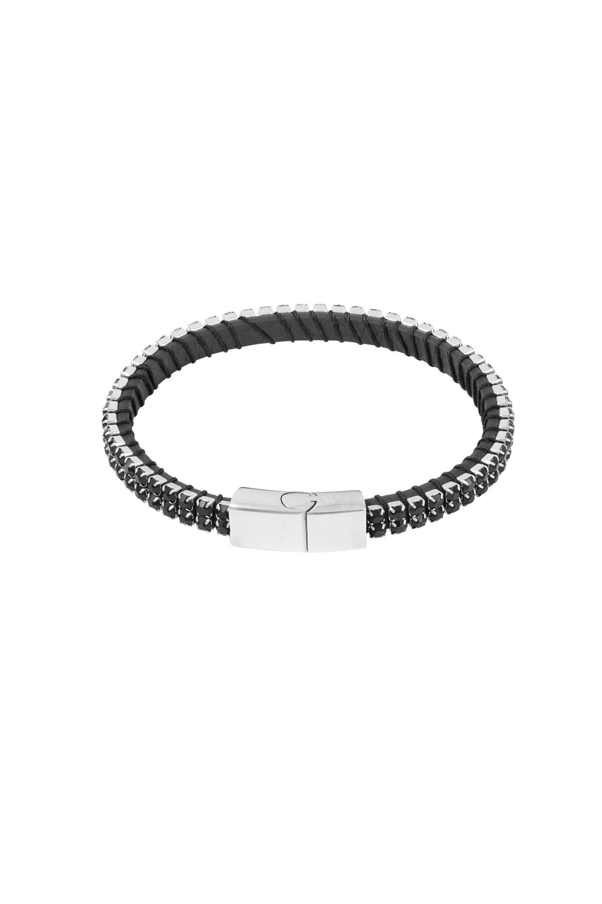 Stoere casual mannen armband - zwart/zilver h5 Afbeelding3