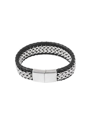 Men's bracelet with leather - silver color black h5 Picture2
