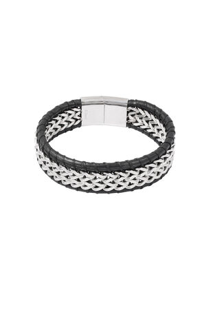Men's bracelet with leather - silver color black h5